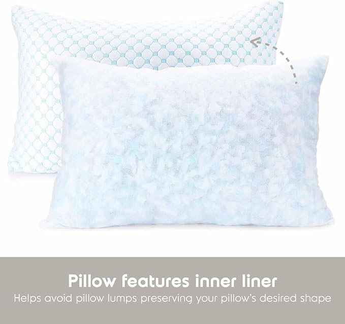 Nestl Cooling Pillow for Sleeping 2 Pack, Luxury Shredded Memory Foam Pillows Standard Size Set of 2, Adjustable Cold Gel Pillows for Hot Sleepers Supportive Cool Pillow for Side Back Stomach Sleepers