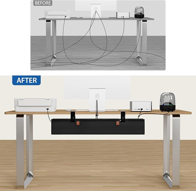 Zilink No Dril Under Desk Cable Management Tray 30" Standing Desk Cable Management Clamp/Screw Mount Under Table Cord Premium Fabric Wire Organizer Management for Home Office