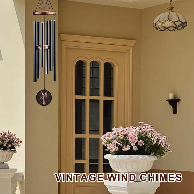 Memorial Wind Chimes for Outside, Sympathy Gifts for Loss of Loved One, Memorial Gift for Loss of Mom Dad Grandparent, Vintage Angel Deep Tone Windchimes Outdoor (34" Angel)