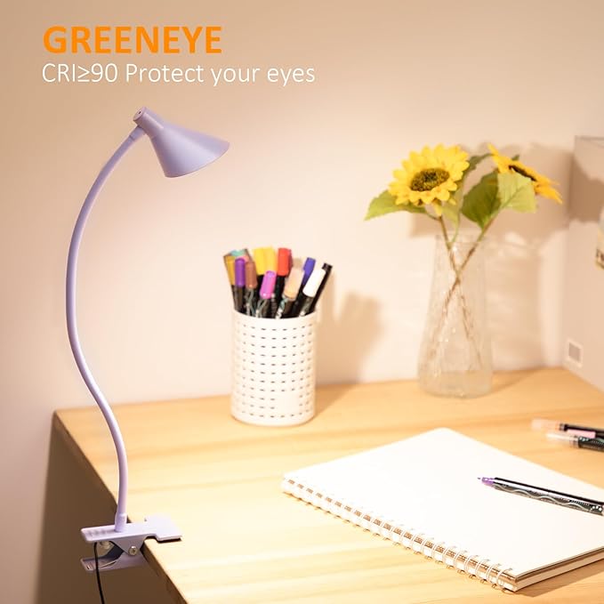 Desk Lamp Clip on Lamp for Bed Headboard LED Reading Light for Bed, 3 Colors 10 Dimmable Brightness, Book Light for Reading in Bed Flexible Neck Clip on Light Clamp Lamp for Bed Desk(Purple)