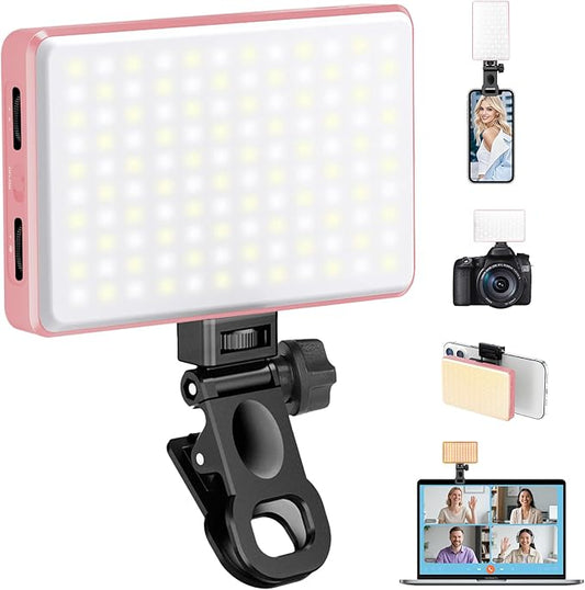 168 LED Selfie Light for iPhone, Phone Light, 3000mah Rechargeable Picture Light Clip Portable Lights for Phone, Camera, Laptop, iPad, 3 Lights Modes for Makeup, Video Conference, TikTok, Vlog (Pink)