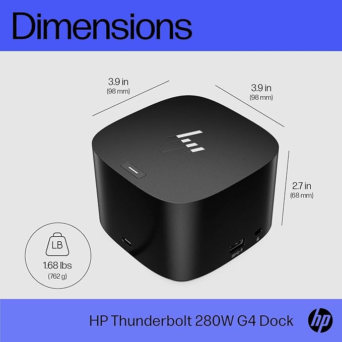HP Thunderbolt 4 Dock 280W G4 (4J0G4AA), 13-in-1 USB C Docking Station with Max 230W Charging, 4X 4K Displays, Ethernet Port, 6 USB Ports, HDMI, 2 Displayport for Laptop, MacOS, ChromeOS, PC