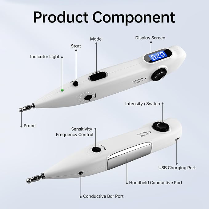 Electronic Acupuncture Pen Meridian Acupoints Finder Electric Acupressure Point Muscle Massage Pulse Therapy Tool for Pain Relief Rechargeable