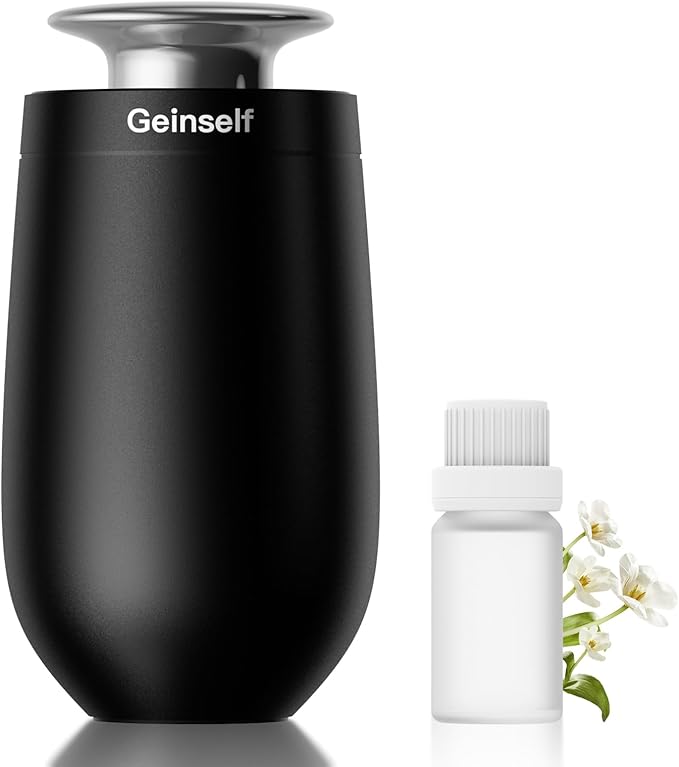 Waterless Oil Diffuser Rechargable, Smart Auto On/Off Air Freshener Car Diffuser, 3 Timer Function&Two-Fluid Technology, Aluminum Mini Scent Diffuser for Car (Black)