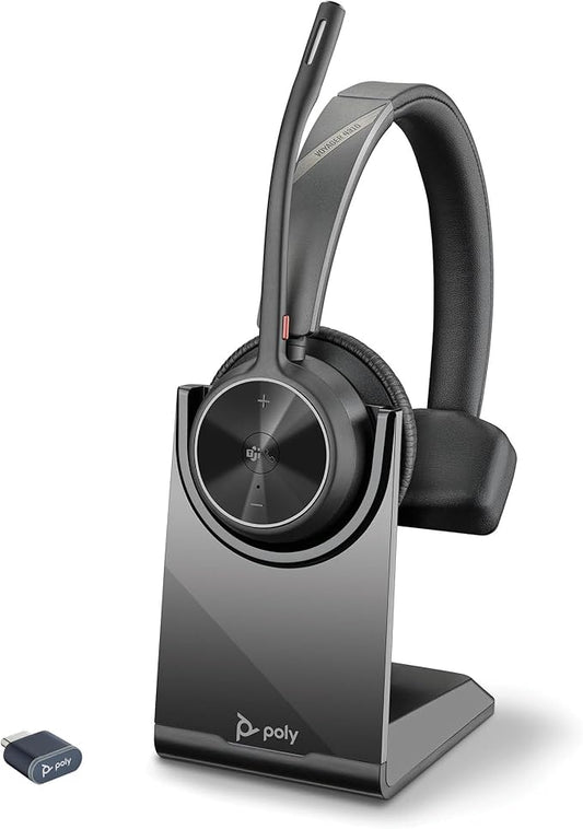 Poly Voyager 4310 UC Wireless Headset With Mic for Work, Mono, Charge Stand - Noise-Canceling Boom Mic - Connect PC via USB-C/USB-A Adapter, Phone via Bluetooth - Microsoft Teams Certified