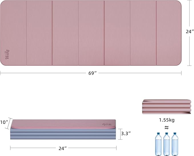 1/2inch Extra Thick Foldable Yoga Mat with SGS Certified Odourless POE Material - Light Weight Non Skid Easy to Clean Travel Workout Excercise Mat, 71x24inch