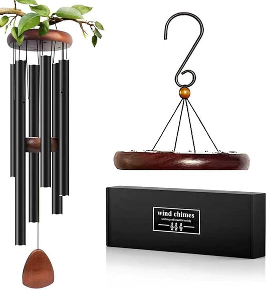 Aluminum Wind Chimes for Outdoor Garden and Yard with Soothing Deep Tones, Creates a Peaceful Ambiance with Sophisticated Wind Catcher, Ideal Calming Gift for Families (Black, 37 Inches)