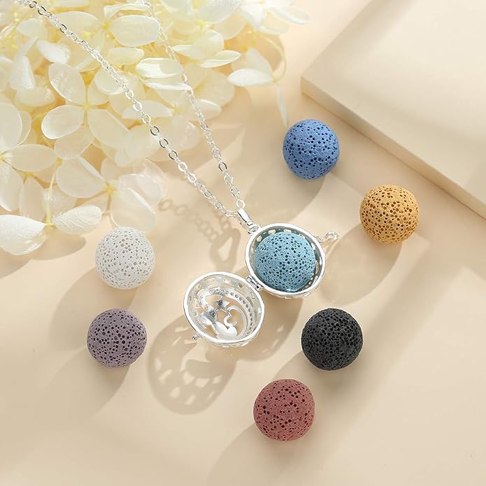 INFUSEU Aromatherapy Gifts Essential Oils Diffuser Jewelry for Women, Cute Animals Pendant Necklaces, 7 Lava Rocks Stones, 24" Chain