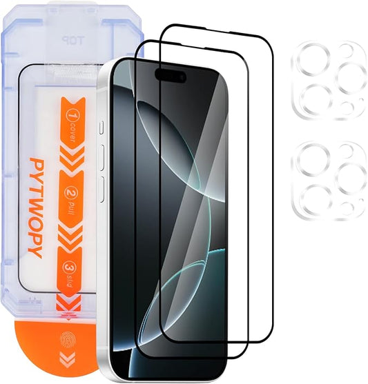 Glass Screen Protector for iphone 16 Pro 6.3 inch[2 Pack][Easy Installation],with 2 Camera Lens Protectors,HD Clear Full Screen Tempered Glass,Case Friendly