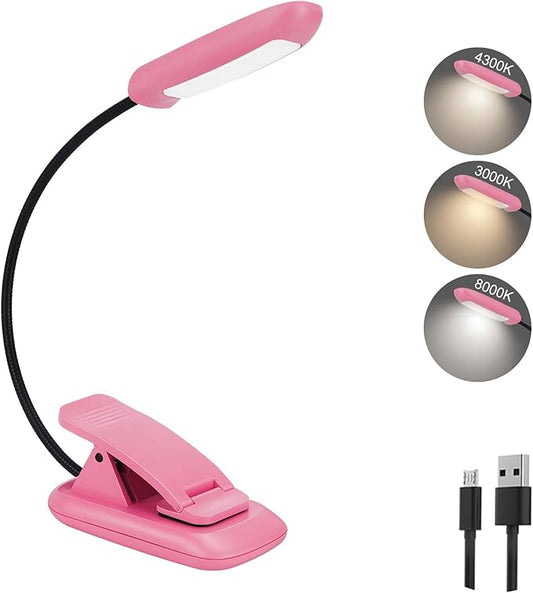 BIGMONAT Rechargeable Book Light for Reading in Bed,Reading Lamp with Brightness Adjustable and 360°Rotary, Eye Care Samll Desk Lamp, Night Lights for Kids, Readers (Pink,1Pack)