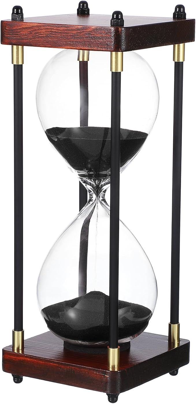 PATIKIL Large Decorative Sand Timer, 30 Minutes Wood Hour Glass Timer Modern Wooden Hour Glass for Cooking Game Office Classroom Kitchen Home, Black(Style 2)