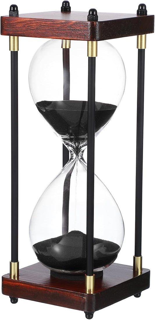 PATIKIL Large Decorative Sand Timer, 30 Minutes Wood Hour Glass Timer Modern Wooden Hour Glass for Cooking Game Office Classroom Kitchen Home, Black(Style 2)