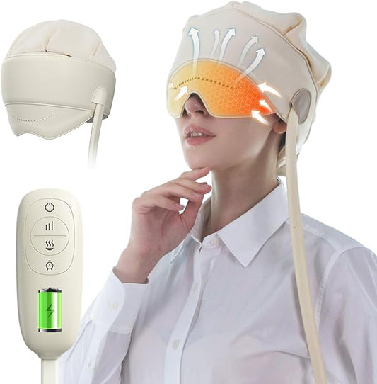 Head Massager for Headaches, Eye Massager with Heat, Electric Rechargeable Head and Eye Massage Tool for Stress Relief, 4 Massage Modes & 6 Zone Kneading, Ideal Gift for Rest & Relaxation