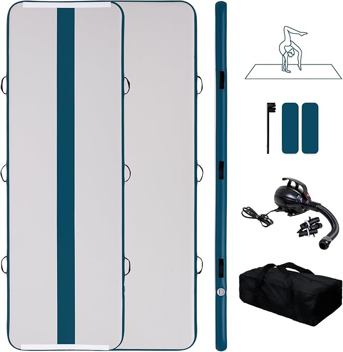 Tuxedo Sailor Inflatable Gymnastics Mat with Electric Pump, Storage Bag, Repair Kit–Air Mat for Home Training, Cheerleading, Yoga