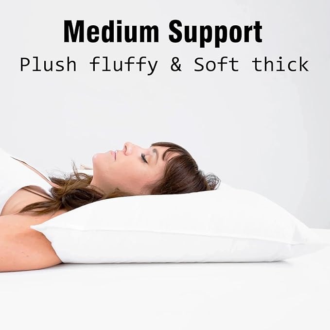 Hotel Collection Bed Pillows Standard Size Set of 2 Back Sleeper Pillow for Adults Stomach Kids Side Sleeping Medium Soft Plush Fluffy White 20x26 inches