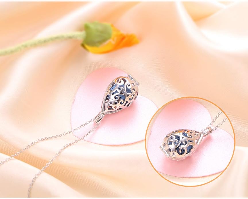 DAOCHONG S925 Sterling Silver Aromatherapy Essential Oil Diffuser Necklace Love Heart Locket Perfume Pendant Necklace Jewelry 18+2" Adjustable Chain