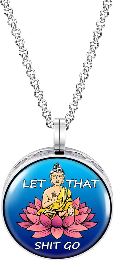 Wild Essentials Lotus Let it Go Enamel Finish Essential Oil Diffuser Necklace Gift Set - includes Aromatherapy Pendant, 24" Stainless Steel Chain, 8 Color Refill Pads
