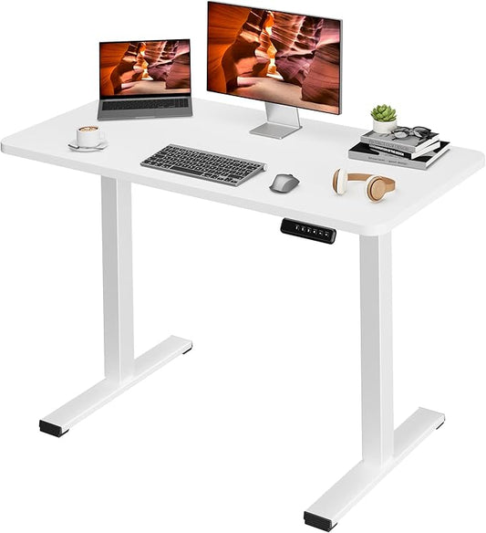 One-Piece Standing Desk 47 x 24 Inches, Small Adjustable Height Desk, Electric Sit Stand Desks Home Office Computer Workstation, White