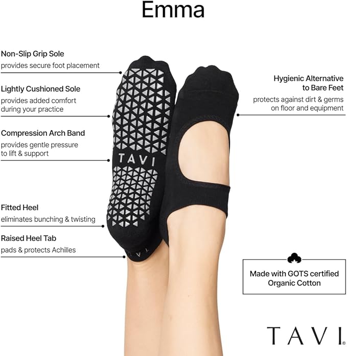 TAVI NOIR Emma Non Slip Socks for Women - Non Skid Grippy for Active Sports Workout Barre, Pilates, Yoga Socks