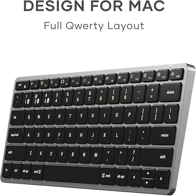 Satechi Slim X1 Bluetooth Backlit Keyboard for Mac, Illuminated Keys & Multi-Device Sync, for MacBook Air/Pro M4, iPad Air/Pro M4/M3, iPad mini, Mac mini, iMac - Space Gray