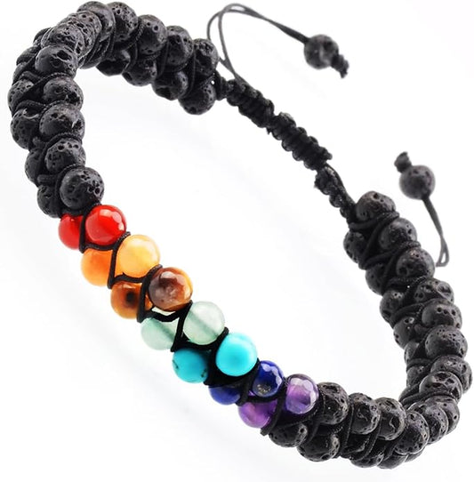 MASSIVE BEADS Double Layer Natural Chakra Healing Power Crystals Macrame Bracelet Yoga Stone Beads Gemstone Meditation Relax Anxiety Bangle for Unisex Women Men