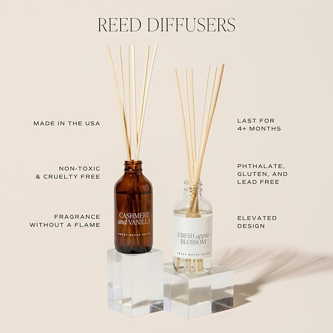 Sweet Water Decor Warm and Cozy Reed Diffuser Set - Orange, Cinnamon, Clove, and Pine Fall and Winter Scented Diffuser - Scent Diffusers for Home, Long Lasting Fragrance, Made in The USA