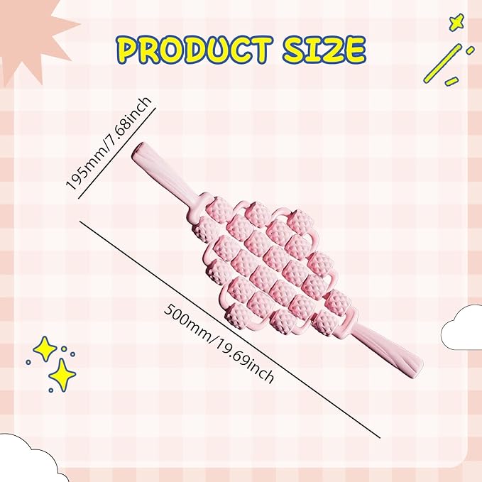 Massage Roller Sticks Ergonomic Handheld Massage Tool for Waist Shoulders Stomach Arms Buttocks, Pink
