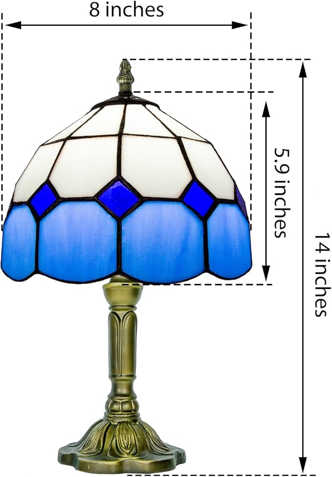 Tiffany Lamp Blue, Small Stained Glass Lamp for Bedside, Living Room