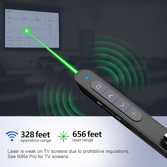 Norwii N76 Rechargeable Presentation clicker with Pointer, Long Range Presentation Remote, Wireless Presenter for PowerPoint Presentations, Slide Control (Black with Green Light)