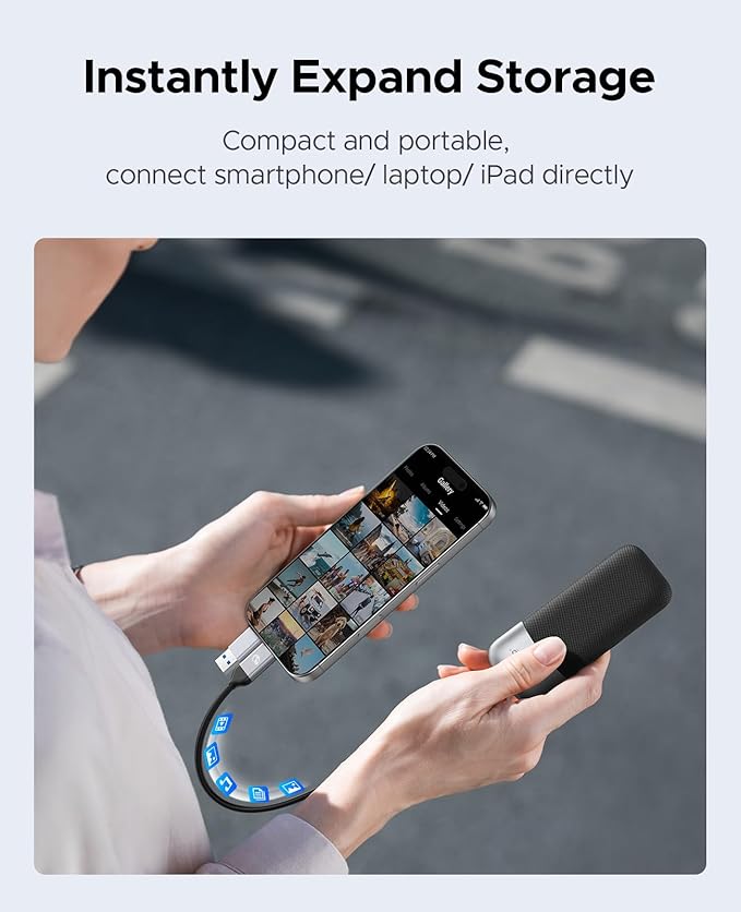 ORICO 256GB Portable SSD, Up to 1050MB/s, Compact with 2 in 1 USB C & A Cable, External Solid State Drives, Reliable Storage for USB C Smartphone, Tablet, PC - M10PRO