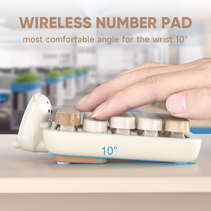 MOFII Wireless Number Pad with Bear - Mixed Milktea Numeric Keypad 18 Keys 2.4G Round Keycap Colorful Extensions Cute Numpad, Portable Accounting Financial Retro Numpad 10 Key for Laptop/PC/Notebook