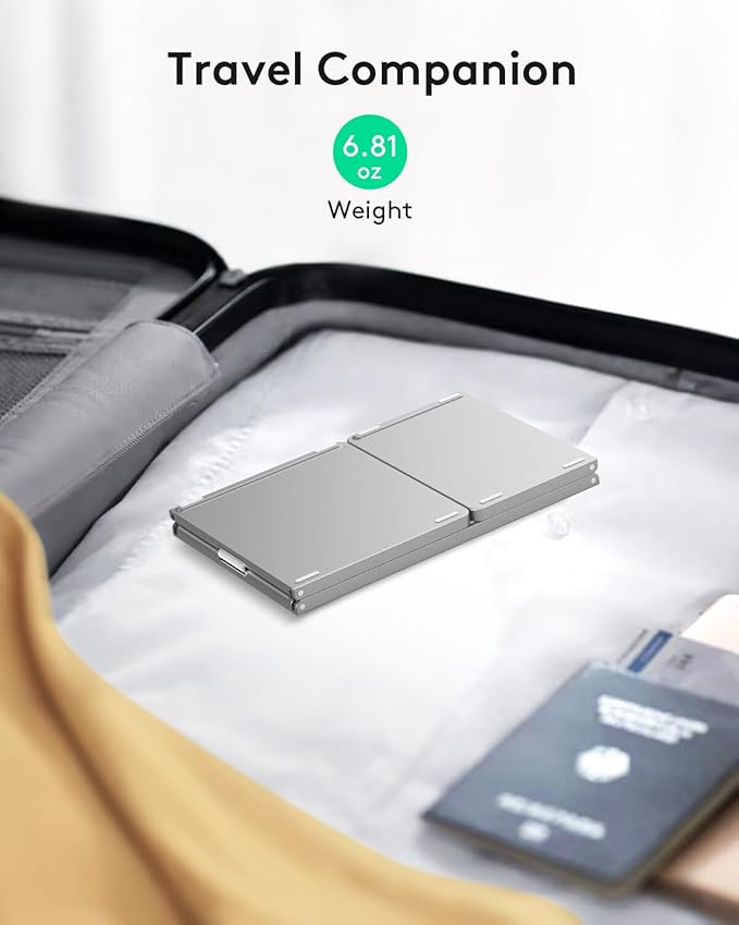 Samsers Multi-Device Foldable Bluetooth Keyboard with Touchpad, Rechargeable Dual-Mode(2.4G+BTx2) Wireless Keyboard with Holder, Portable Folding Keyboards for Android Windows iOS Mac OS - Silver