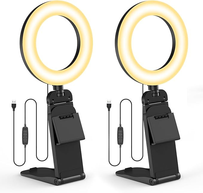 2Packs-Ring Light for Computer Laptop,Video Conference Lighting kit for Zoom Meetings,5" Small Led Selfie Light Portable DeskLight with Stand,Cell Phone Holder Desktop Lighting for Skype Call Black