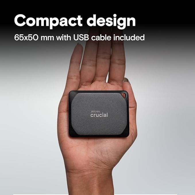 Crucial X10 Pro 2TB Portable SSD, Up to 2100MB/s Read, 2000MB/s Write, USB 3.2 USB-C, External Solid State Drive, Durable Storage for PC & Mac, for Professional Creators, Black - ‎CT2000X10PROSSD902