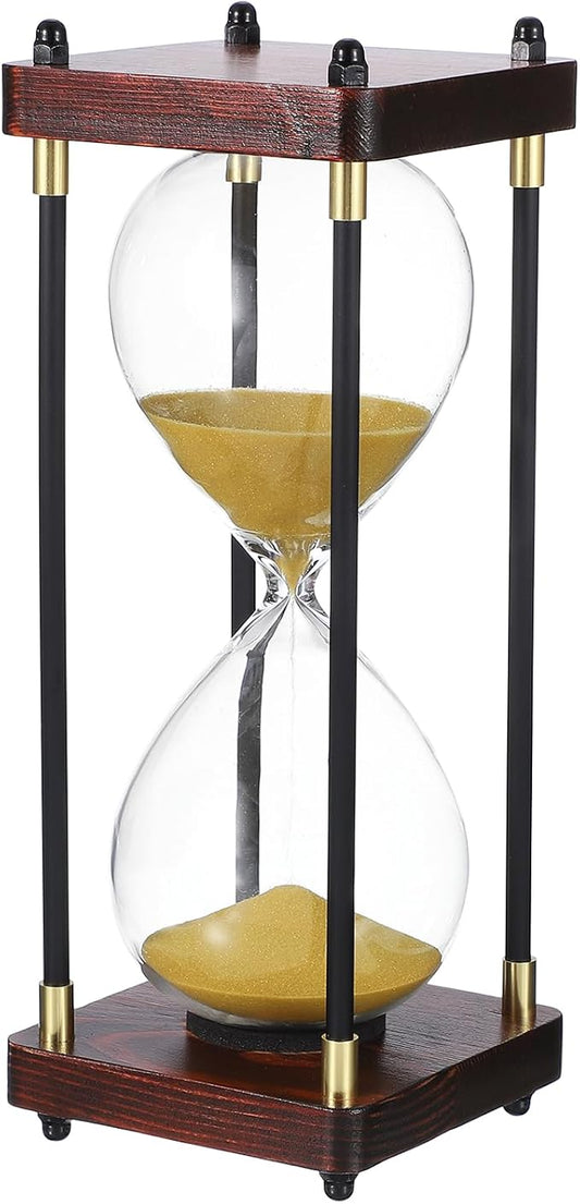 PATIKIL Large Decorative Sand Timer, 30 Minutes Wood Hour Glass Timer Modern Wooden Hour Glass for Cooking Game Office Classroom Kitchen Home, Gold Tone(Style 2)