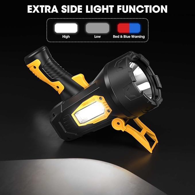 Rechargeable Spotlight, 99,000 Lumens Super Bright Spotlight Flashlight Outdoor Handheld with Cob Light, Heavy Duty Led Spot Light for Boating Camping