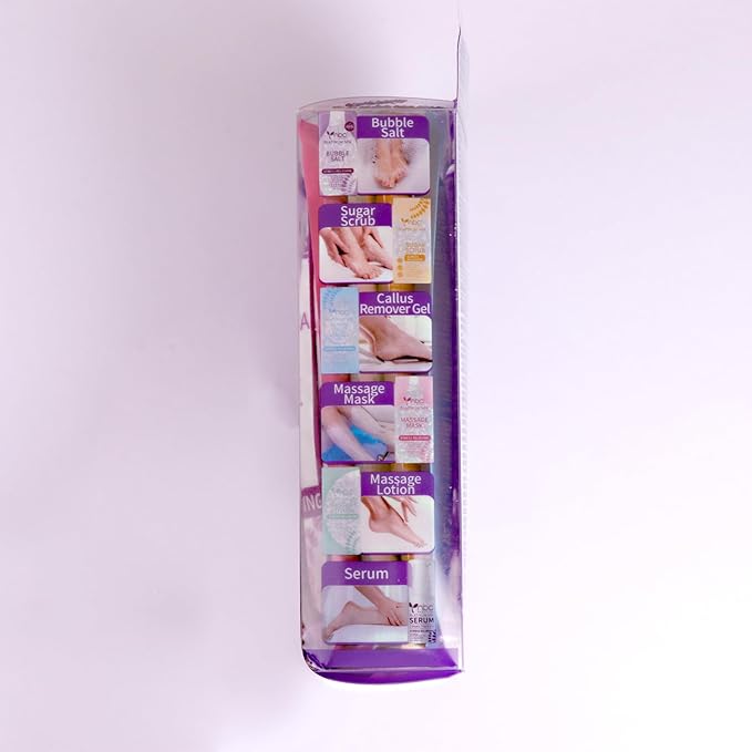 Pedicure Kit Foot Soak Set: Bubble Salt, Sugar Scrub, Massage Mask, Massage Lotion in a Box, 4 Step Foot Spa Kit for Dry Feet,Tired Feet(Lavender)