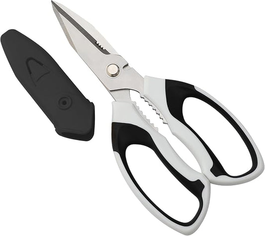 Utility Scissors Heavy Duty: sharp Scissors All Purpose heavy duty, Easy Cutting Carpet, Cardboard, Wires, Leather, Fabric（8'' White）