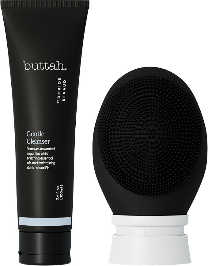 Buttah Skin by Dorion Cleanse + Vibe Brush Kit | Vibe Cleansing Face Brush | Buttah Facial Cleanser 3.4oz | 2-Speed Sonic Pulsating - Gentle Exfoliation - Water Resistant