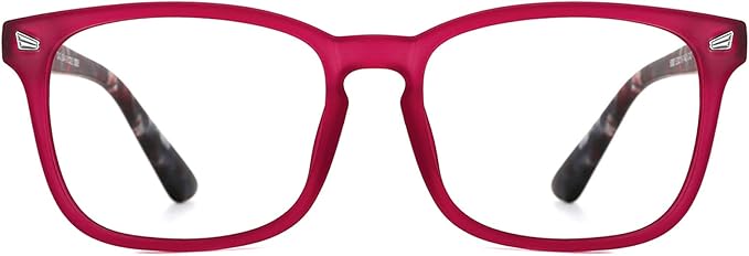 TIJN Blue Light Blocking Glasses for Women Men Clear Frame Square Nerd Eyeglasses Anti Blue Ray Computer Screen Glasses (Matte Burgundy)
