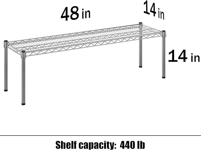14" Deep x 48" Wide x 14" Height Wire Shelving Kit | 1-Tier | NSF Commercial Storage Rack Unit