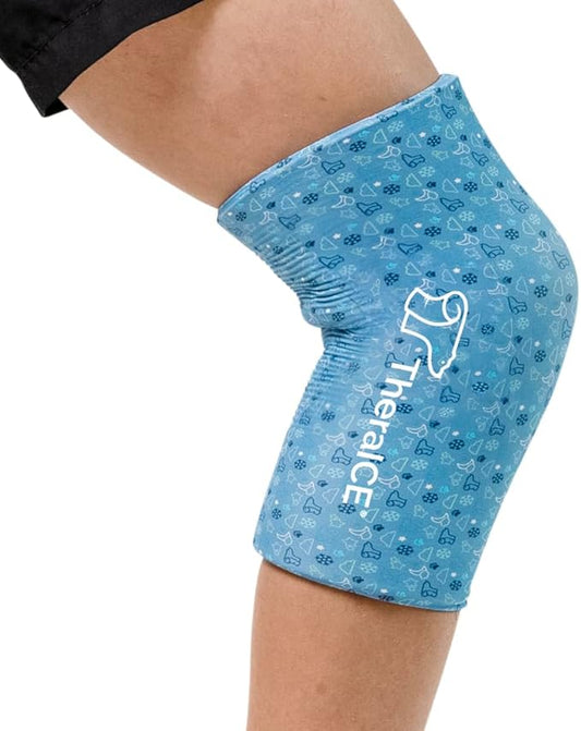 TheraICE Junior Knee Ice Pack Wrap Compression Sleeve for Injuries, Reusable Gel Cold Packs Brace Also for Ankle & Calf - Flexible Cold Wrap Recovery for Meniscus, ACL, MCL Pain Relief (X-Small)