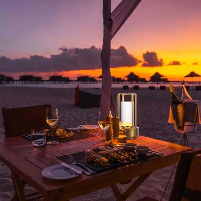 Portable Outdoor Table Lamp, Cordless Dimmable Touch Table Light, Rechargeable Battery Operated Small Lamp with 3 Colors and Brightness Control for Bedroom/Patio/Camping/Bar/Coffee Shop (Gold)