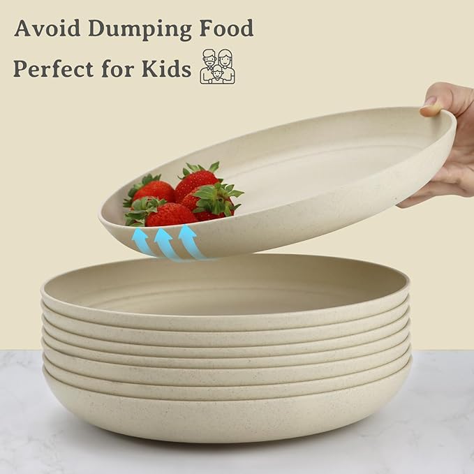 Wheat Straw Plates - 9 Inch Unbreakable Dinner Plates Set of 8 - Dishwasher & Microwave Safe Plastic Plates Reusable - Lightweight Plates for kitchen,R.V. (Beige)