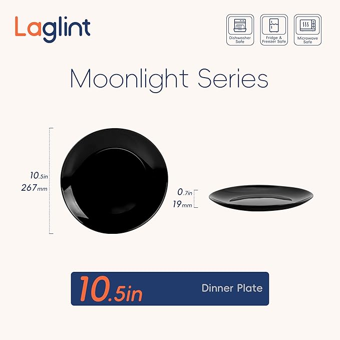 10.5 inchDinner Plate Set of 6, Lightweight Round Opal Glass White Dinnerware Plates, Dishwasher and Microwave Safe