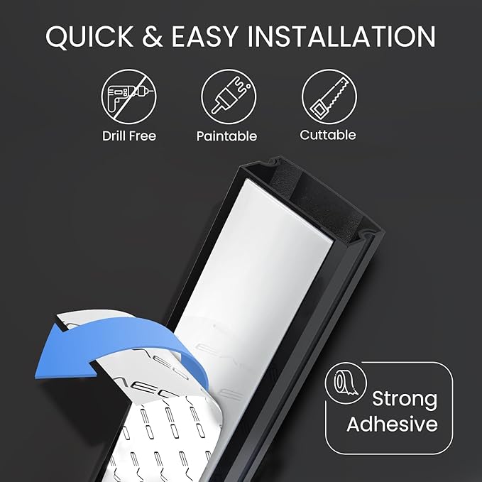 Cord Hider 153in - Cord Covers for Wires - Paintable Cable Hider - Cable Management - Wire Hiders for TV On Wall - Cable Management Cord Hider Wall - Cable Raceway - 9X (L17 x W0.95 x H0.5) - Black