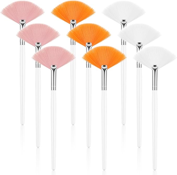9 Pieces Facial Fan Mask Brushes, Soft Facial Applicator Brushes Tools for Peel Glycolic Makeup for Mud Cream(Pink,Yellow,White)