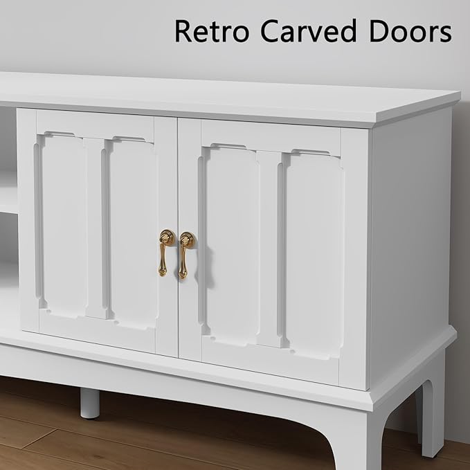 ARTPOWER 67“ Mid-Century Modern TV Stand for TVs up to 70”,Entertainment Center with Door Cabinets and Open Shelves,TV Console with Storage,White Media Cabinet for Living Room,Bedroom
