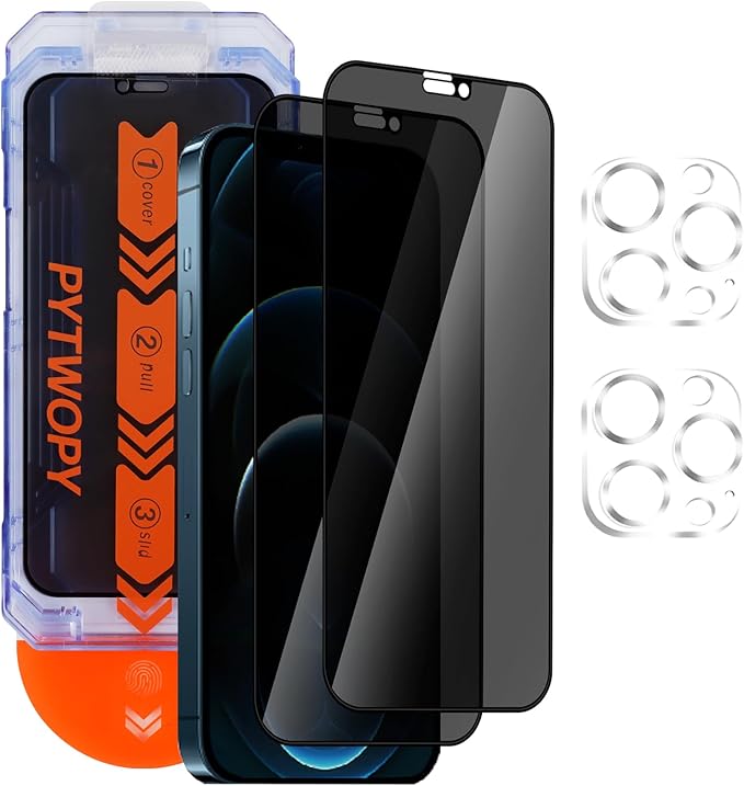 Privacy Screen Protector for iPhone 12 Pro Max 6.7 inch[2 Pack] [Easy Installation],with 2 Camera Lens Protectors,Tempered Glass Anti Spy 9H Hardness Black Film,Case Friendly