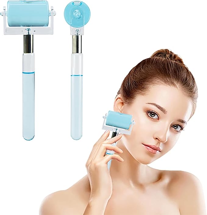Ice Roller for Face & Body - Cold Therapy Tool to Depuff Eyes, Reduce Inflammation & Tighten Skin - with Protective Case (Blue)